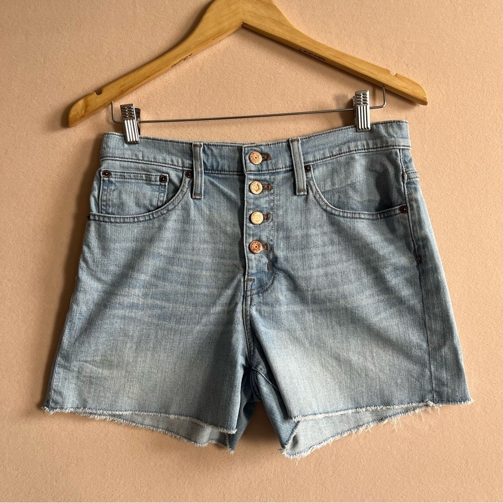 JCrew Women’s High-rise denim shorts button fly‎ raw hem in size 27